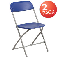 Flash Furniture 2-LE-L-3-BLUE-GG 2 Pk. HERCULES Series 650 lb. Capacity Premium Blue Plastic Folding Chair